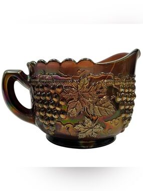 Antique 1910s Northwood Grape and Cable Amethyst Carnival Glass Creamer EAPG